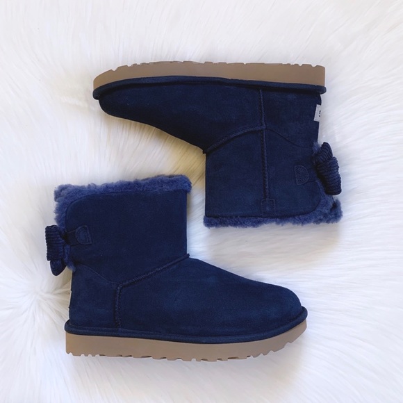 UGG Mini Bailey Corduroy Bow Boots In Navy - Picture 5 of 7